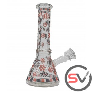 BEES AND HONEYCOMB GLASS MINI BEAKER 8inch - RED (GLOW IN DARK)